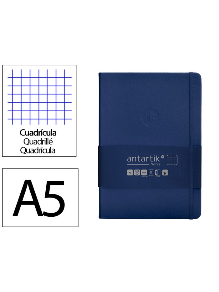 Cuaderno con gomilla antartik notes tapa dura a5 hojas cuadricula azul marino 100 hojas 80 gr fsc Cuaderno con gomilla antartik notes tapa dura a5 hojas cuadricula azul marino 100 hojas 80 gr fsc