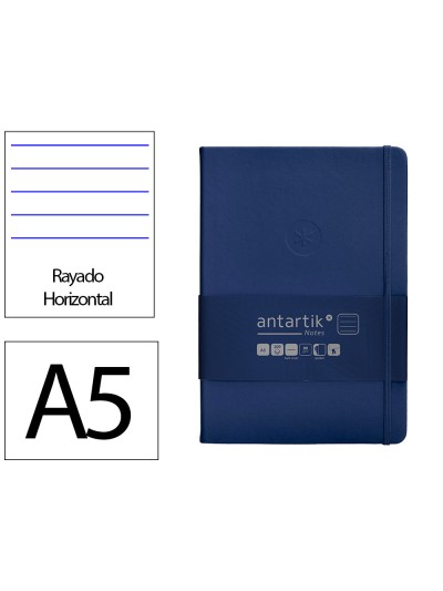 Cuaderno con gomilla antartik notes tapa dura a5 hojas rayas azul marino 100 hojas 80 gr fsc
