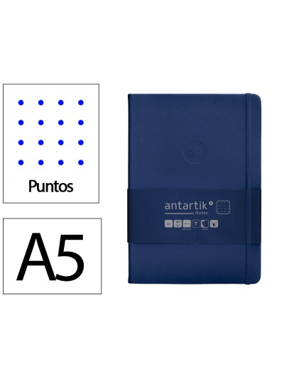 Cuaderno con gomilla antartik notes tapa dura a5 hojas puntos azul marino 100 hojas 80 gr fsc