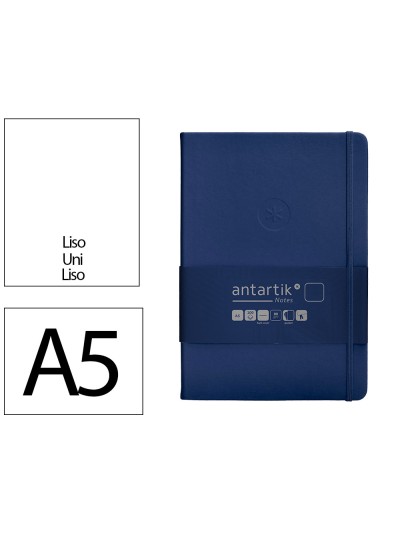 Cuaderno con gomilla antartik notes tapa dura a5 hojas lisas azul marino 100 hojas 80 gr fsc
