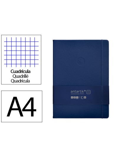 Cuaderno con gomilla antartik notes tapa dura a4 hojas cuadricula azul marino 100 hojas 80 gr fsc
