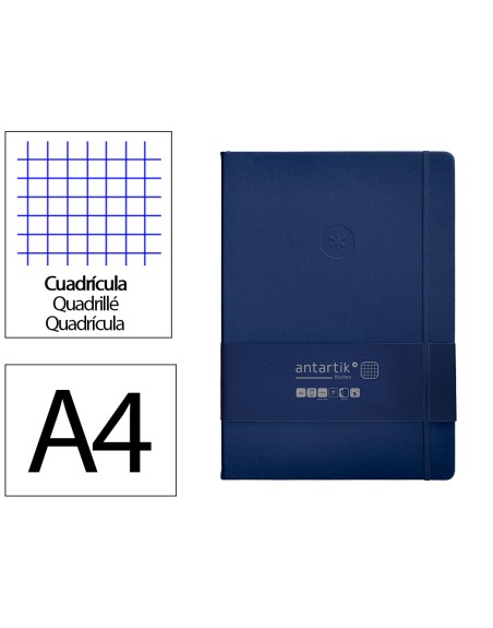 Cuaderno con gomilla antartik notes tapa dura a4 hojas cuadricula azul marino 100 hojas 80 gr fsc
