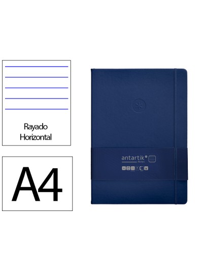 Cuaderno con gomilla antartik notes tapa dura a4 hojas rayas azul marino 100 hojas 80 gr fsc