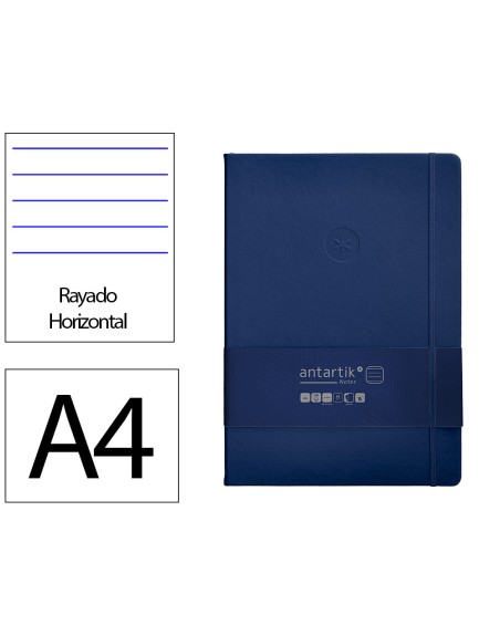 Cuaderno con gomilla antartik notes tapa dura a4 hojas rayas azul marino 100 hojas 80 gr fsc