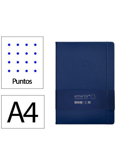 Cuaderno con gomilla antartik notes tapa dura a4 hojas puntos azul marino 100 hojas 80 gr fsc
