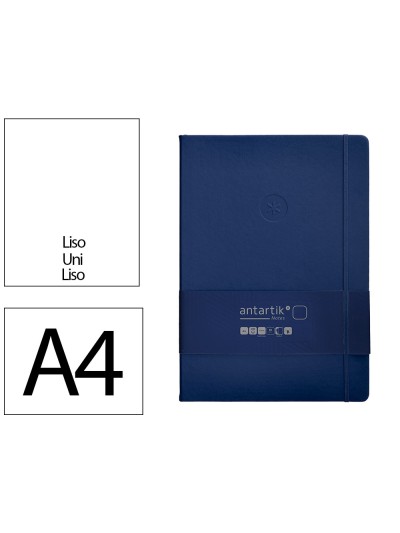 Cuaderno con gomilla antartik notes tapa dura a4 hojas lisas azul marino 100 hojas 80 gr fsc