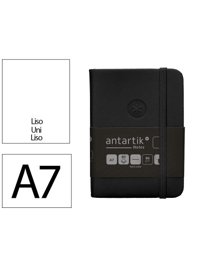 Cuaderno con gomilla antartik notes tapa dura a7 hojas lisas negro 80 hojas 80 gr fsc