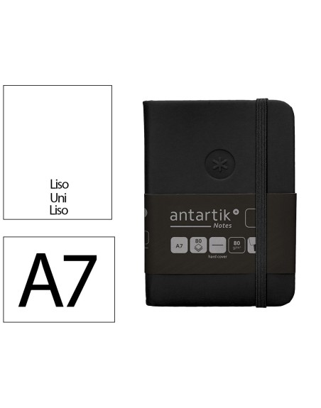 Cuaderno con gomilla antartik notes tapa dura a7 hojas lisas negro 80 hojas 80 gr fsc