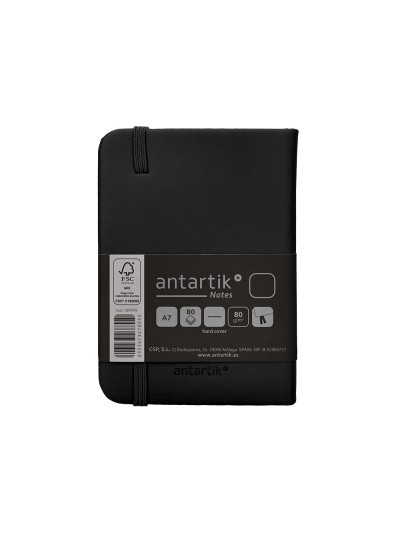 Cuaderno con gomilla antartik notes tapa dura a7 hojas lisas negro 80 hojas 80 gr fsc