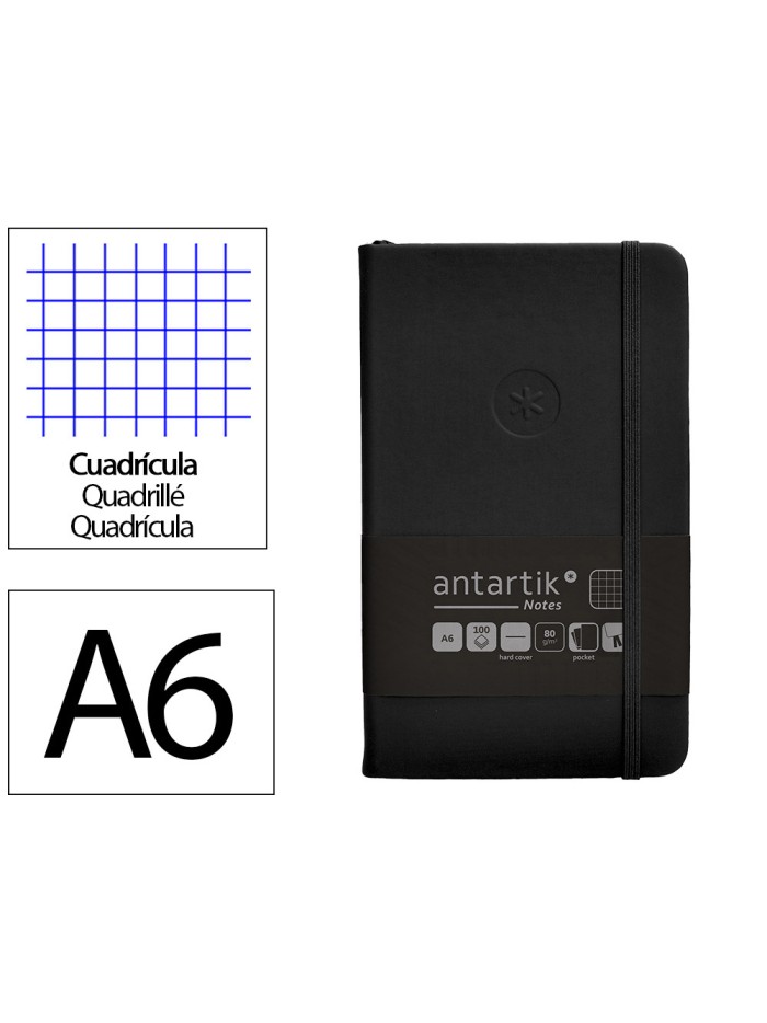 Cuaderno con gomilla antartik notes tapa dura a6 hojas cuadricula negro 100 hojas 80 gr fsc Cuaderno con gomilla antartik notes tapa dura a6 hojas cuadricula negro 100 hojas 80 gr fsc