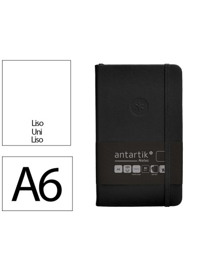 Cuaderno con gomilla antartik notes tapa dura a6 hojas lisas negro 100 hojas 80 gr fsc