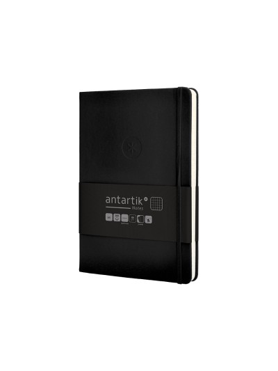 Cuaderno con gomilla antartik notes tapa dura a5 hojas cuadricula negro 100 hojas 80 gr fsc