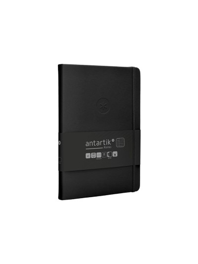 Cuaderno con gomilla antartik notes tapa dura a5 hojas cuadricula negro 100 hojas 80 gr fsc