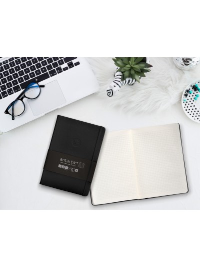 Cuaderno con gomilla antartik notes tapa dura a5 hojas cuadricula negro 100 hojas 80 gr fsc
