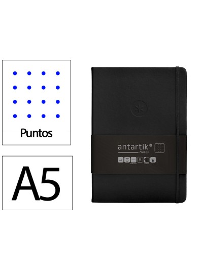 Cuaderno con gomilla antartik notes tapa dura a5 hojas puntos negro 100 hojas 80 gr fsc