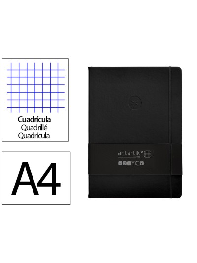 Cuaderno con gomilla antartik notes tapa dura a4 hojas cuadricula negro 100 hojas 80 gr fsc