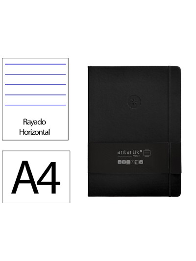 Cuaderno con gomilla antartik notes tapa dura a4 hojas rayas negro 100 hojas 80 gr fsc