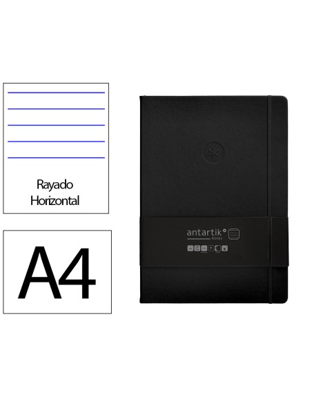 Cuaderno con gomilla antartik notes tapa dura a4 hojas rayas negro 100 hojas 80 gr fsc