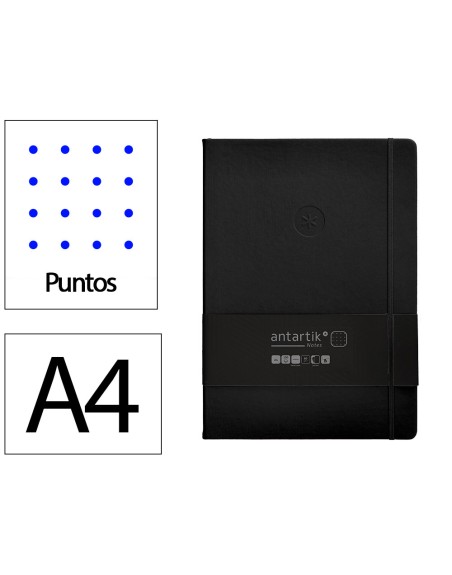 Cuaderno con gomilla antartik notes tapa dura a4 hojas puntos negro 100 hojas 80 gr fsc