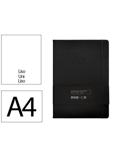 Cuaderno con gomilla antartik notes tapa dura a4 hojas lisas negro 100 hojas 80 gr fsc