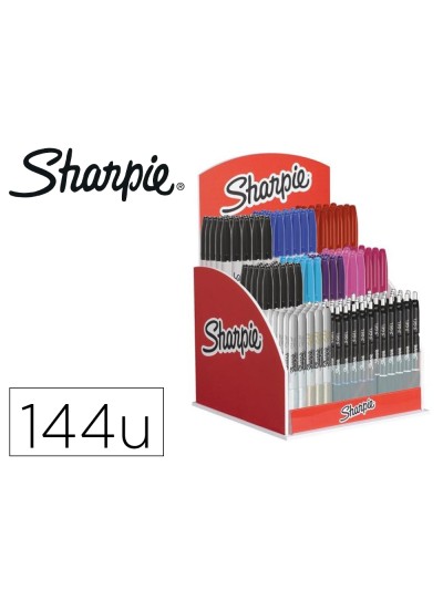 Expositor sharpie de sobremesa acrilico con 120 rotuladores permanentes y 24 boligrafos gel colores