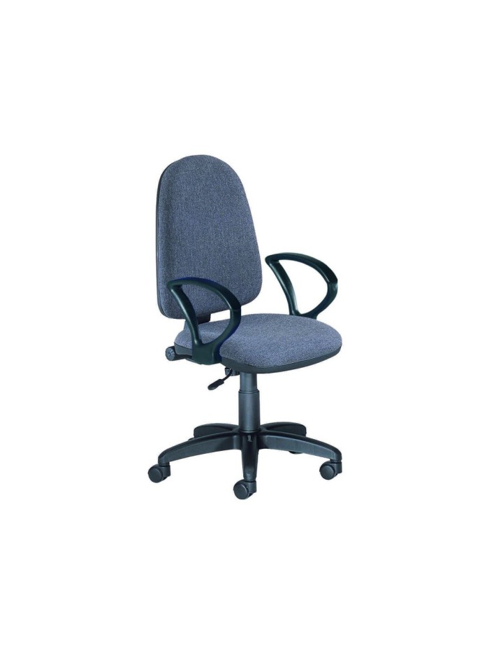 Silla rocada de oficina brazos fijos base nylon respaldo y asiento tela ignifuga gris Silla rocada de oficina brazos fijos base nylon respaldo y asiento tela ignifuga gris