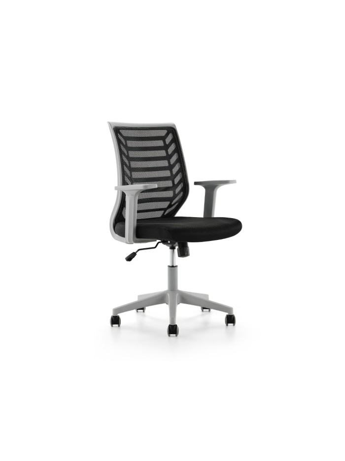 Silla rocada de oficina brazos regulables estructura gris respaldo malla y asiento tela ignifuga negro Silla rocada de oficina brazos regulables estructura gris respaldo malla y asiento tela ignifuga negro