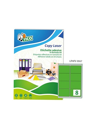 Etiqueta adhesiva tico verde f luorescentes permanente fsc laser/inkjet/fotocopia 99,1x67,7 mmcaja de 560 unidades