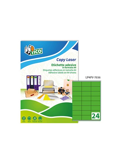 Etiqueta adhesiva tico verde f luorescentes permanente fsc laser/inkjet/fotocopia 70x36 mmcaja de 1680 unidades