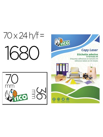 Etiqueta adhesiva tico naranja fluorescenteses permanente fsclaser/inkjet/fotocopia70x36 mm caja de 1680 unidades