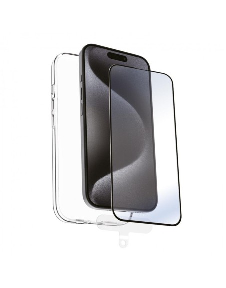 Funda muvit recycletek para apple iphone 16 transparente + protector cristal templado marco negro