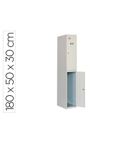 Taquilla metalica simonrack 2 puertas con cerradura montada respiradero y etiquetero gris/gris 1800x500x300 mm