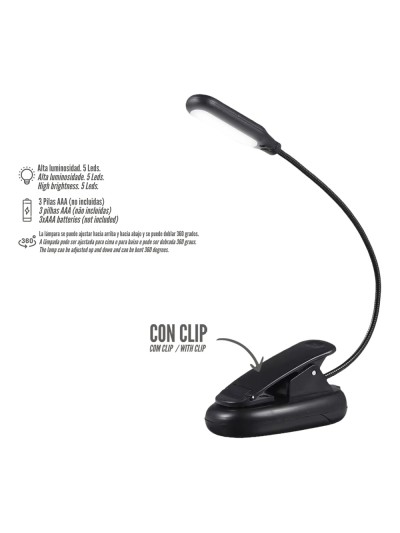 Linterna Led De Mesa, Lectura, Partituras Con Clip A Pilas