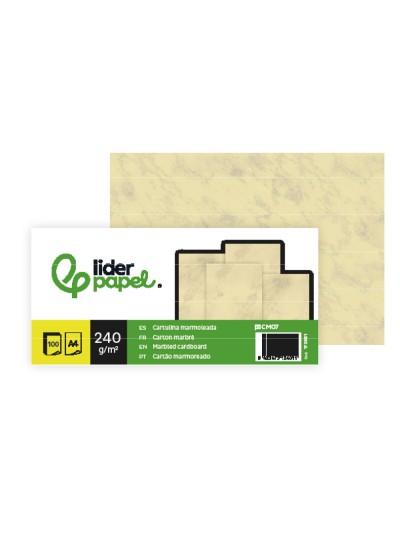 Cartulina marmoleada liderpapel din a4 240gr crema claro paquete de 100 hojas