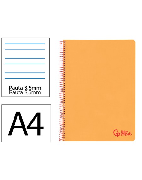Cuaderno espiral liderpapel a4 wonder tapa plastico 80h 90gr pauta ancha 3,5mm con margen color naranja