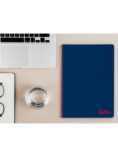 Cuaderno espiral liderpapel a4 wonder tapa plastico 80h 90gr pauta ancha 3,5mm con margen color azul marino