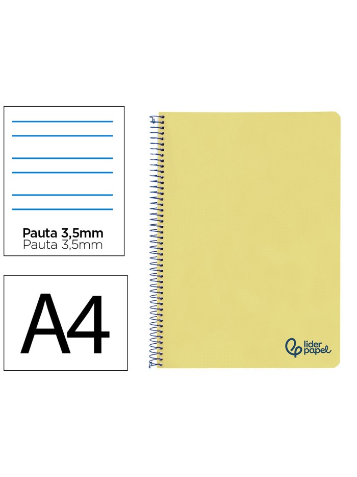 Cuaderno espiral liderpapel a4 wonder tapa plastico 80h 90gr pauta ancha 3,5mm con margen color amarillo Cuaderno espiral liderpapel a4 wonder tapa plastico 80h 90gr pauta ancha 3,5mm con margen color amarillo