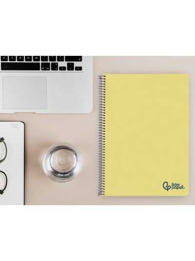 Cuaderno espiral liderpapel a4 wonder tapa plastico 80h 90gr pauta ancha 3,5mm con margen color amarillo