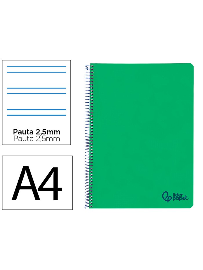 Cuaderno espiral liderpapel a4 wonder tapa plastico 80h 90gr pauta estrecha 2,5mm con margen color verde oscuro Cuaderno espiral liderpapel a4 wonder tapa plastico 80h 90gr pauta estrecha 2,5mm con margen color verde oscuro