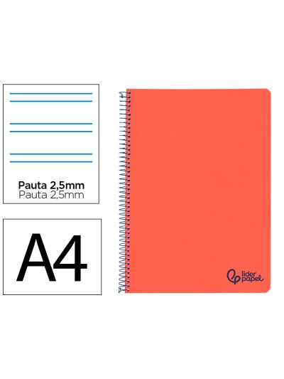 Cuaderno espiral liderpapel a4 wonder tapa plastico 80h 90gr pauta estrecha 2,5mm con margen color rojo