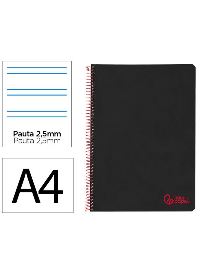 Cuaderno espiral liderpapel a4 wonder tapa plastico 80h 90gr pauta estrecha 2,5mm con margen color negro Cuaderno espiral liderpapel a4 wonder tapa plastico 80h 90gr pauta estrecha 2,5mm con margen color negro