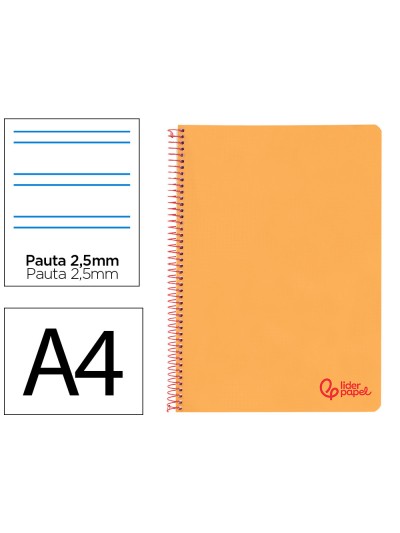 Cuaderno espiral liderpapel a4 wonder tapa plastico 80h 90gr pauta estrecha 2,5mm con margen color naranja