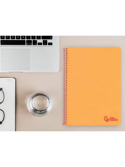 Cuaderno espiral liderpapel a4 wonder tapa plastico 80h 90gr pauta estrecha 2,5mm con margen color naranja