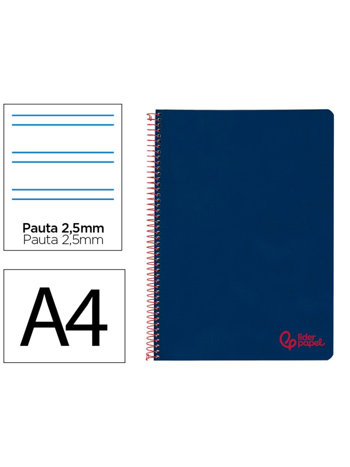 Cuaderno espiral liderpapel a4 wonder tapa plastico 80h 90gr pauta estrecha 2,5mm con margen color azul marino Cuaderno espiral liderpapel a4 wonder tapa plastico 80h 90gr pauta estrecha 2,5mm con margen color azul marino