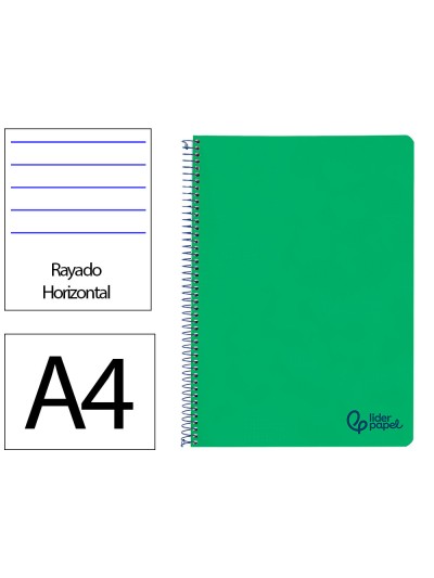 Cuaderno espiral liderpapel a4 wonder tapa plastico 80h 90gr rayado horizontal con margen color verde oscuro