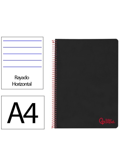 Cuaderno espiral liderpapel a4 wonder tapa plastico 80h 90gr rayado horizontal con margen color negro