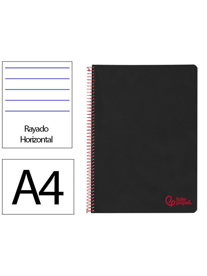 Cuaderno espiral liderpapel a4 wonder tapa plastico 80h 90gr rayado horizontal con margen color negro Cuaderno espiral liderpapel a4 wonder tapa plastico 80h 90gr rayado horizontal con margen color negro