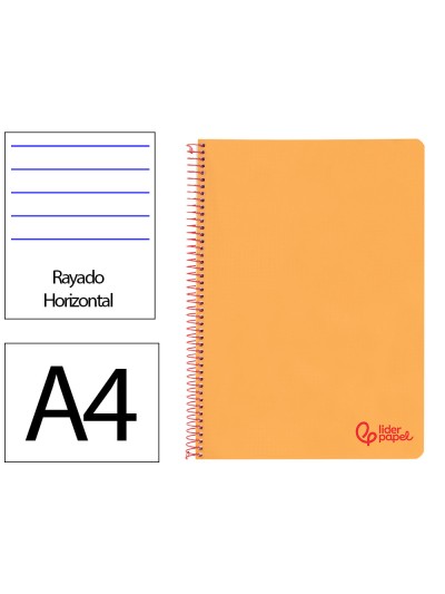 Cuaderno espiral liderpapel a4 wonder tapa plastico 80h 90gr rayado horizontal con margen color naranja