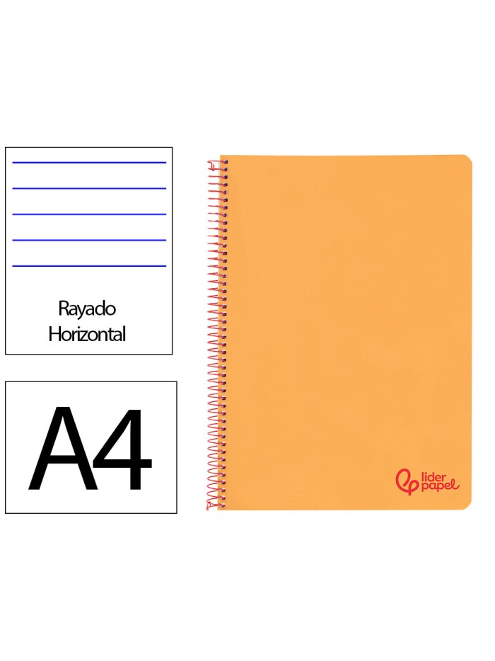 Cuaderno espiral liderpapel a4 wonder tapa plastico 80h 90gr rayado horizontal con margen color naranja Cuaderno espiral liderpapel a4 wonder tapa plastico 80h 90gr rayado horizontal con margen color naranja
