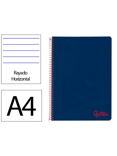 Cuaderno espiral liderpapel a4 wonder tapa plastico 80h 90gr rayado horizontal con margen color azul marino